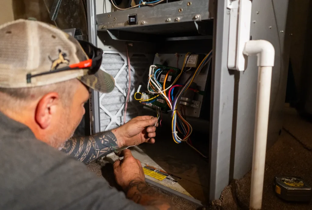 Gary Paul Mechanical technician inspecting furnace